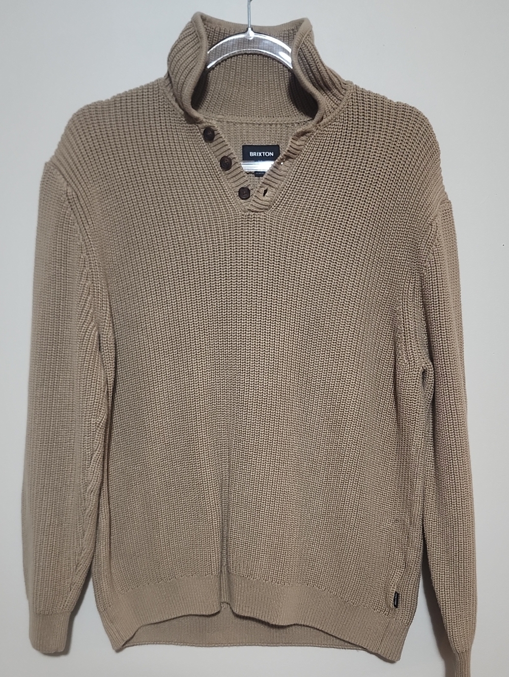 Brixton Greenpoint Heavy Knit Henley Sweater Natural Tan Cotton Minimalist Chunk